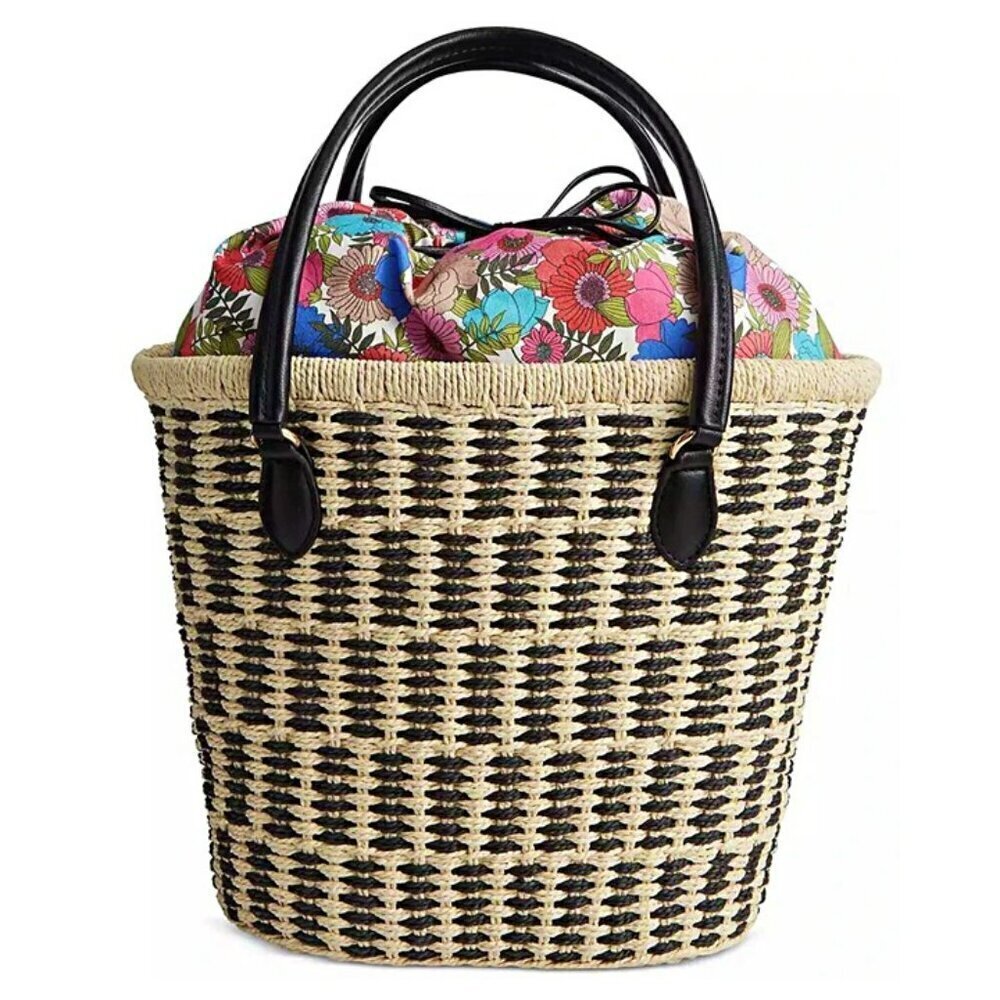 On 34th Isabellaa Women's Straw Medium Drawstring Tote Botanical (MSRP $130)